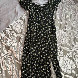 H&M Black  Floral Dress with Yellow Flower Print